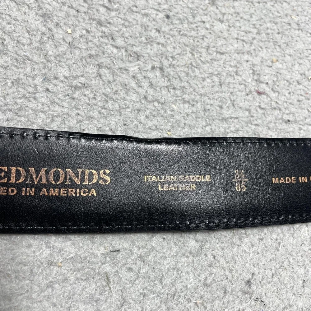 Allen Edmonds Belt Mens 32 Black Italian Saddle Leather Solid Brass Buckle
